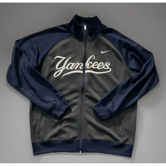 New York Yankees Nike Full Zip Jacket MLB Embroidered Logo Blue Gray Large JBHS - Picture 1 of 9